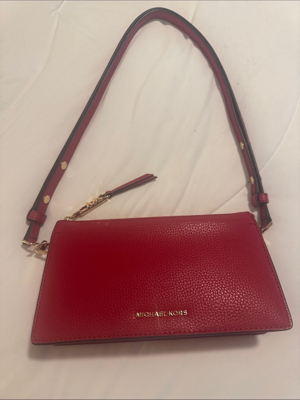 Michael Kors Red Leather Shoulder Bag with Gold Hardware